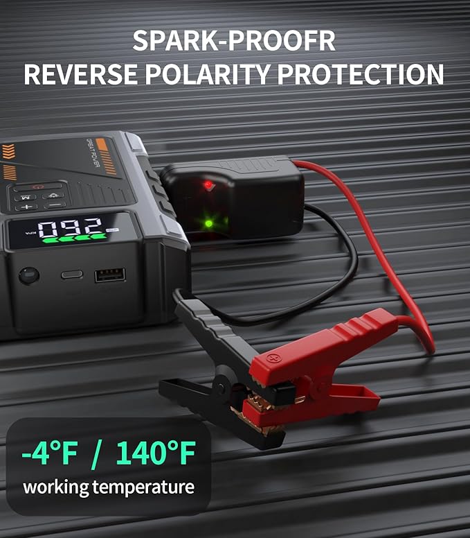 Portable Jump Starter with Air Compressor 4000A Peak with 150PSI Tire Inflator