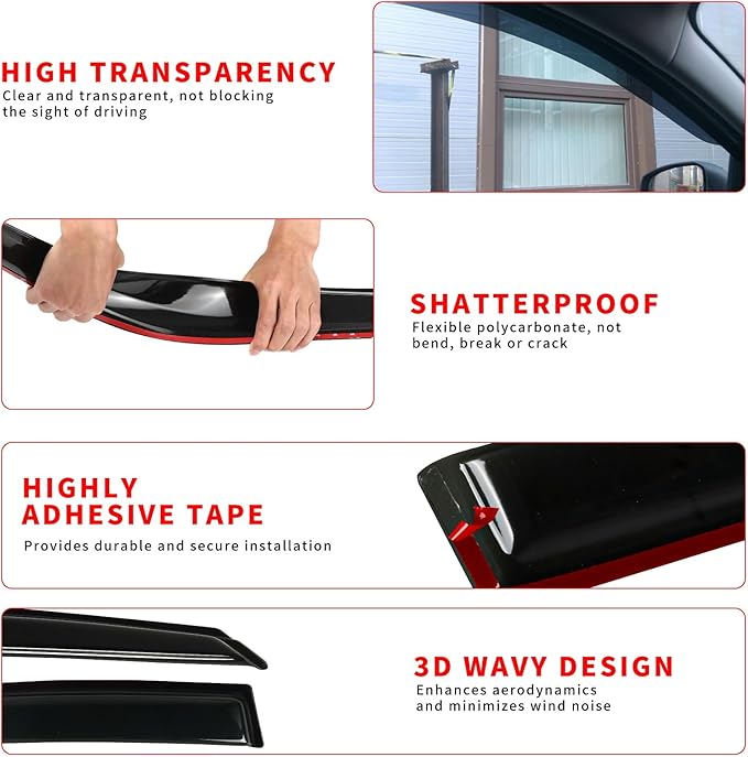 Rain Guard Fit for 2010-2017 GMC Terrain, Outside-Mount Side Window Visor (4pcs)