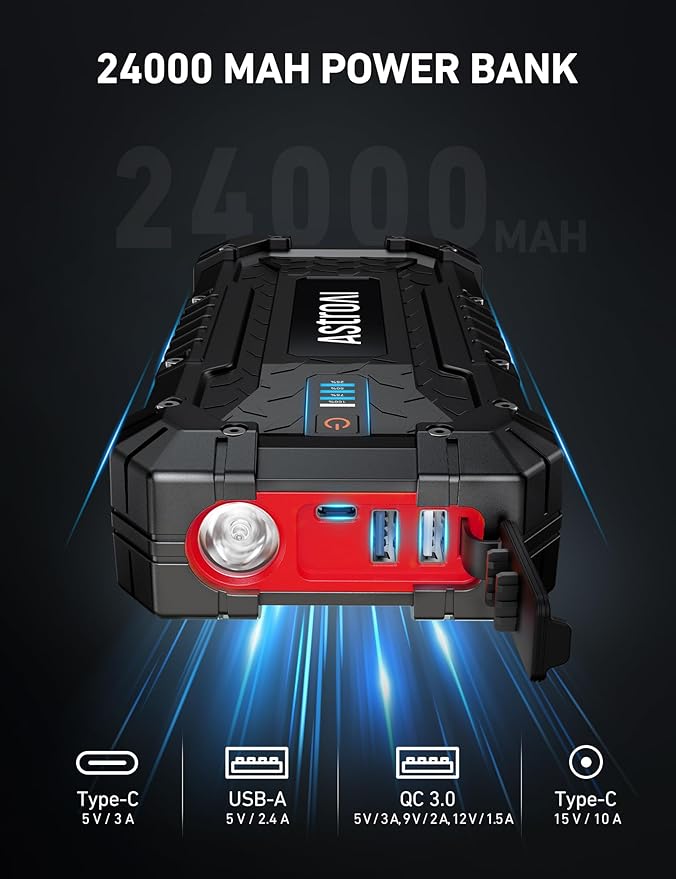 AstroAI S8 Ultra 4000A Peak Jump Starter, Up to All Gas/12L Diesel Engine