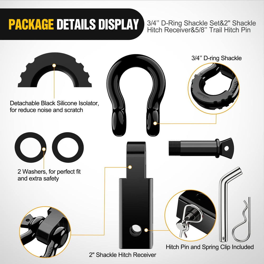 Nilight Shackle Hitch Receiver 2Inch 45000 LBs Breaking Strength 3/4" D ...