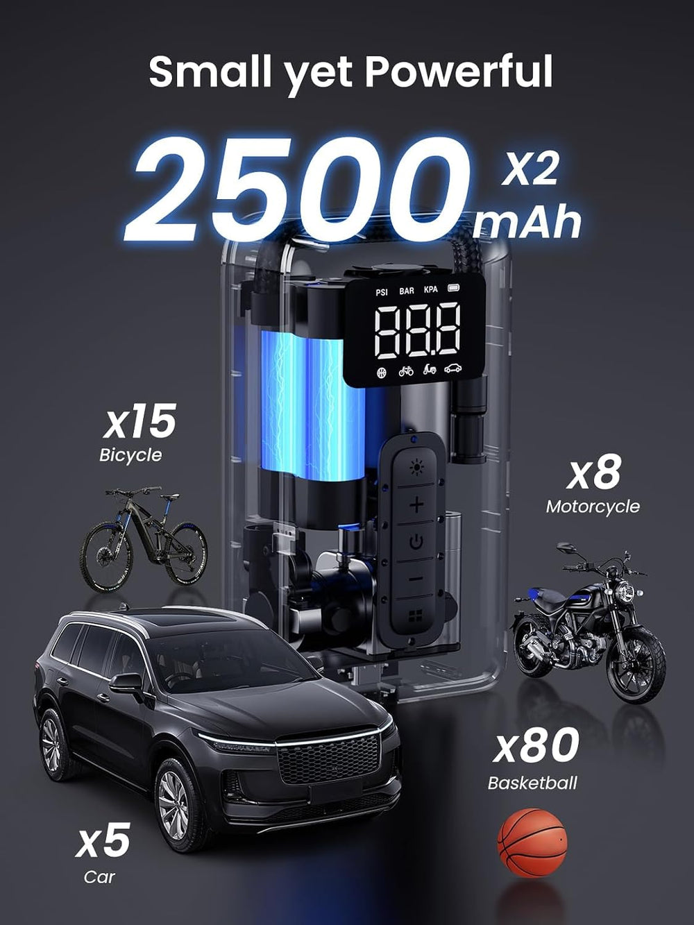 UGREEN Tire Inflator Portable Air Compressor 150PSI Air Pump with Battery LED...