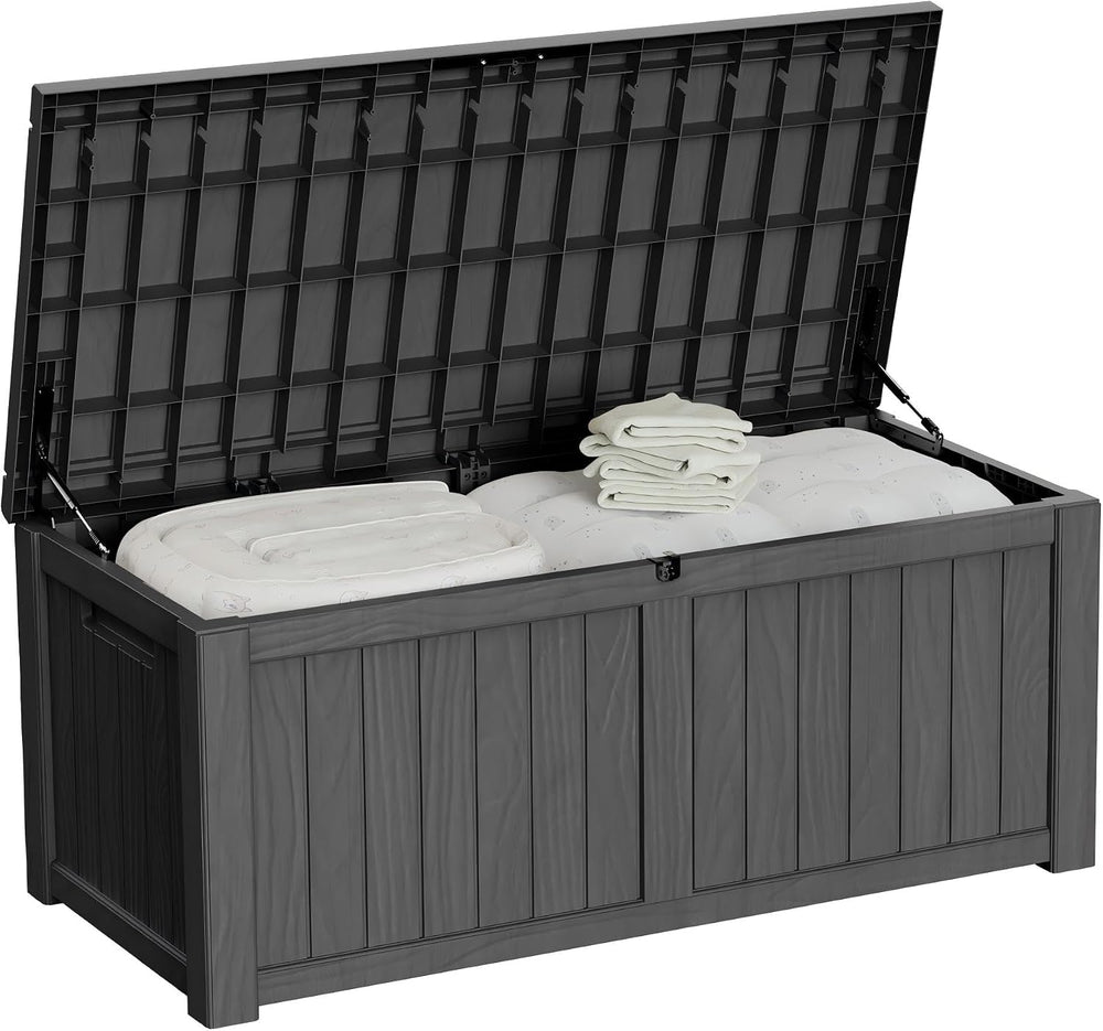150 Gallon Outdoor Storage Box Patio Deck Box Waterproof, Resin Lockable Outs...