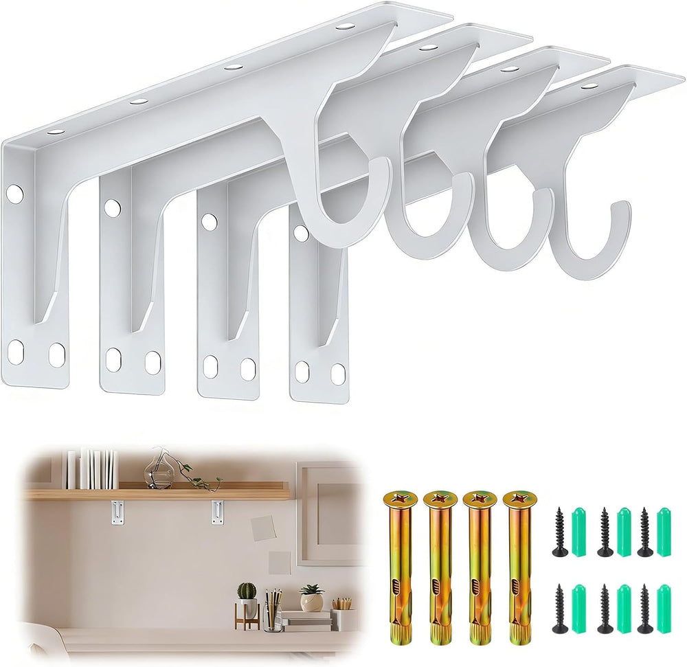 4 Pcs Wall Mounted Closet Rod Brackets, 11.18 Inch, White