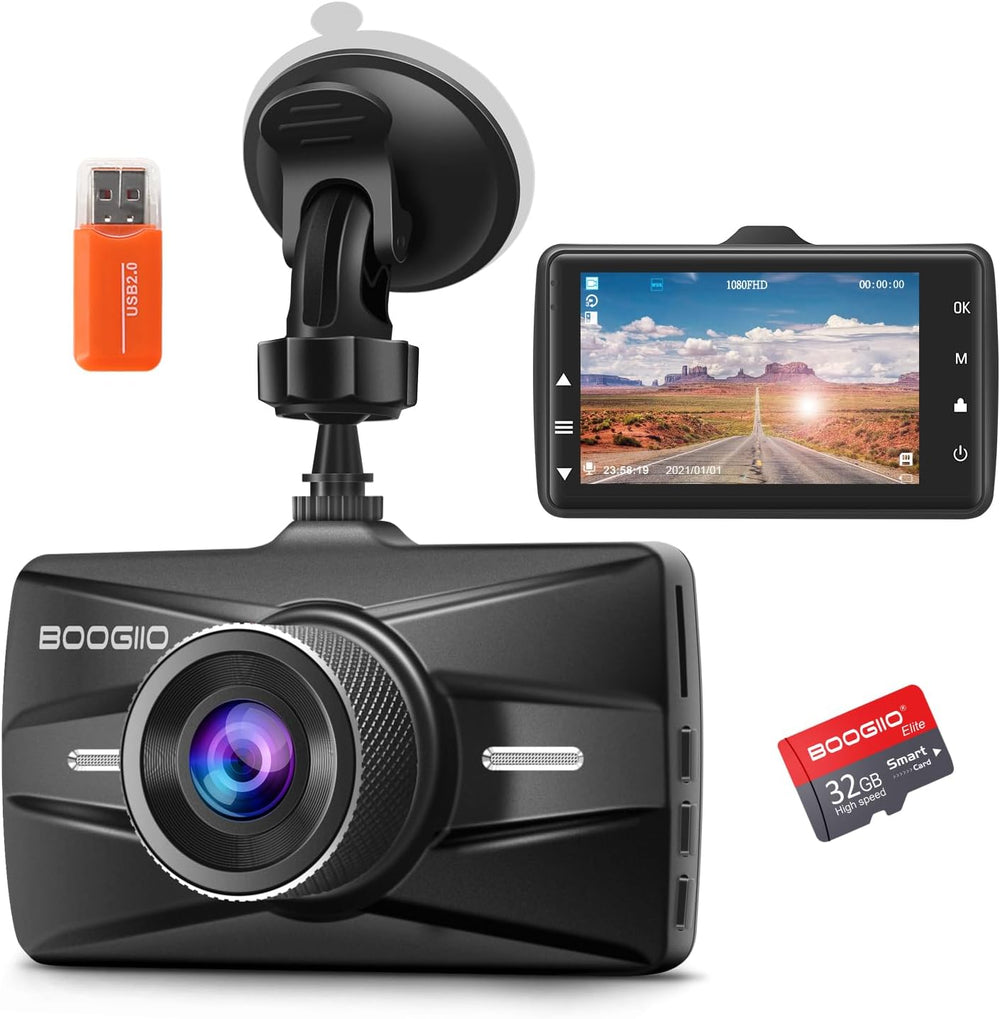 Dash Cam Front with 32G SD Card, BOOGIIO 1080P FHD Car Driving Recorder 3'...