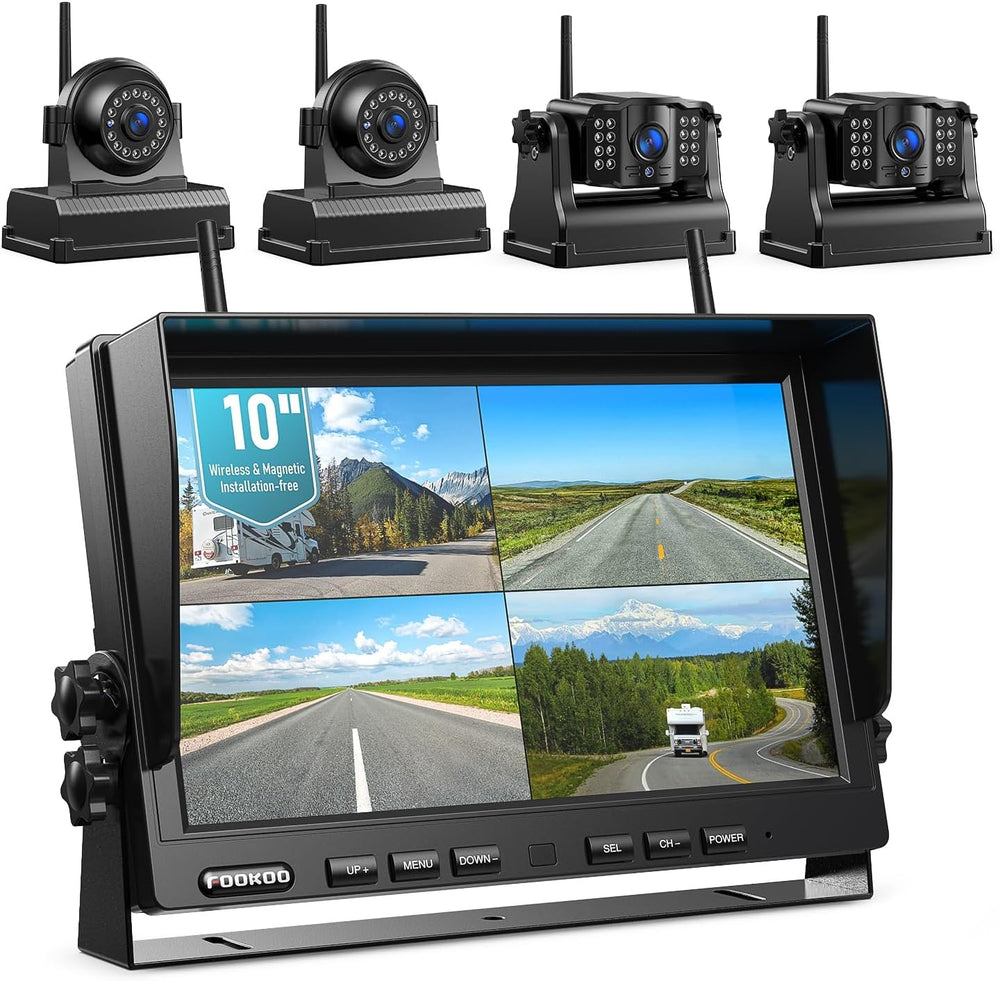 Fookoo 1080P 10" Magnetic Wireless Backup Camera 10" HD Split Scree...