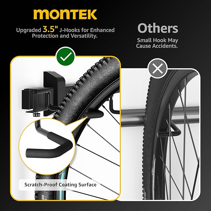 monTEK Enhanced Bike Storage Rack, Adjustable 4-Bike and 2-Helmet Hangers
