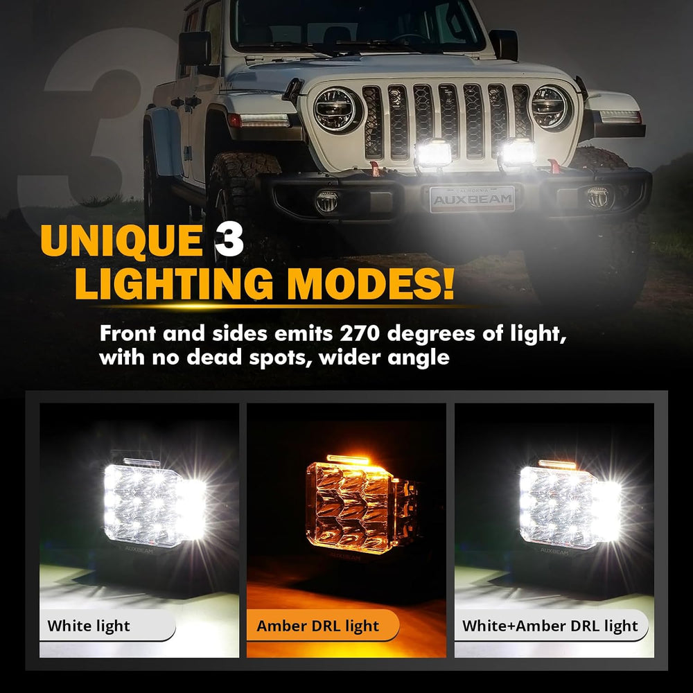 Auxbeam V-MAX Series 5" 168W LED Cube Pod 270ยฐ Side Shooter Fog Light Pods