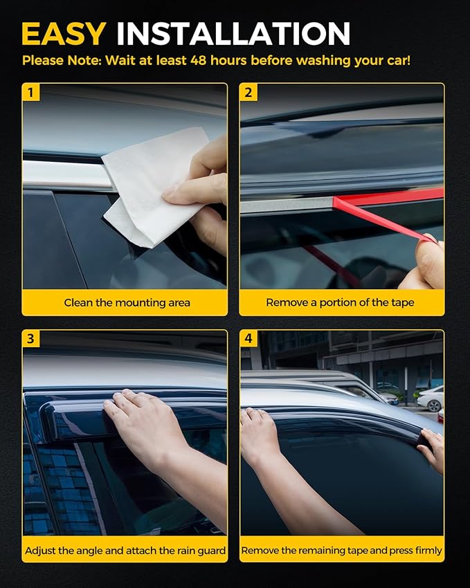 Rain Guards for Car Windows, Tape-On Window Visors Rain Guards Fit for (4 Pie...
