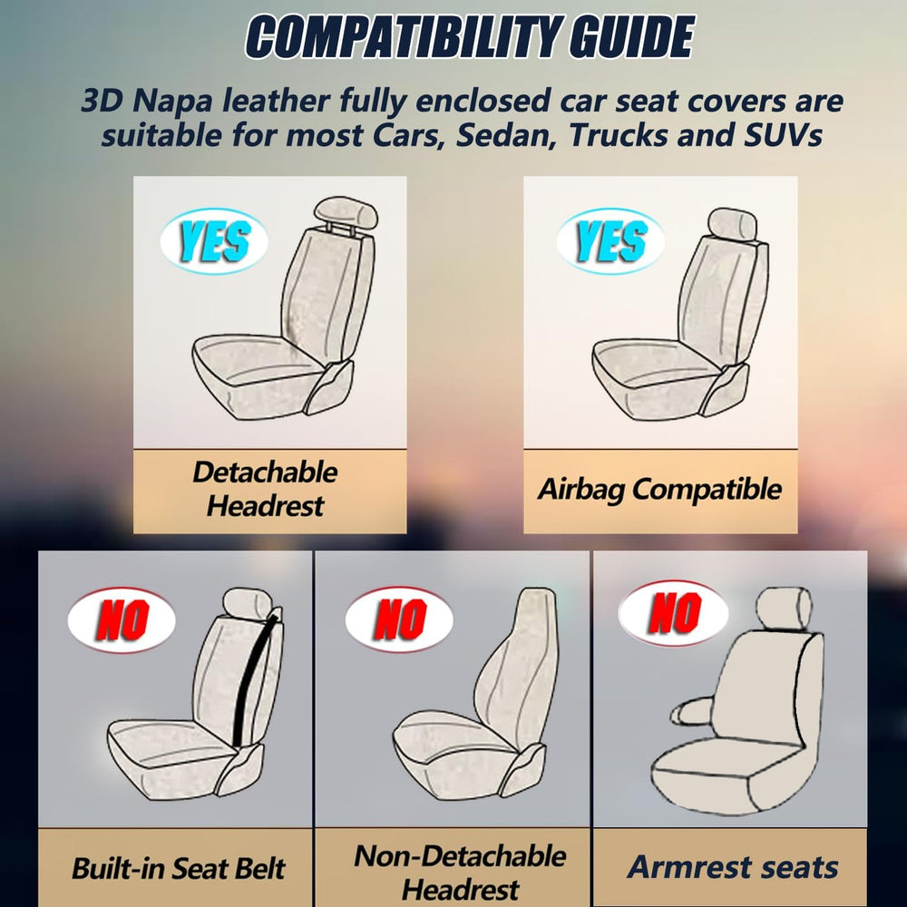 Car Seat Covers for 2 Seats - Nappa Leather 3D Foam Back Support, Super Breat...