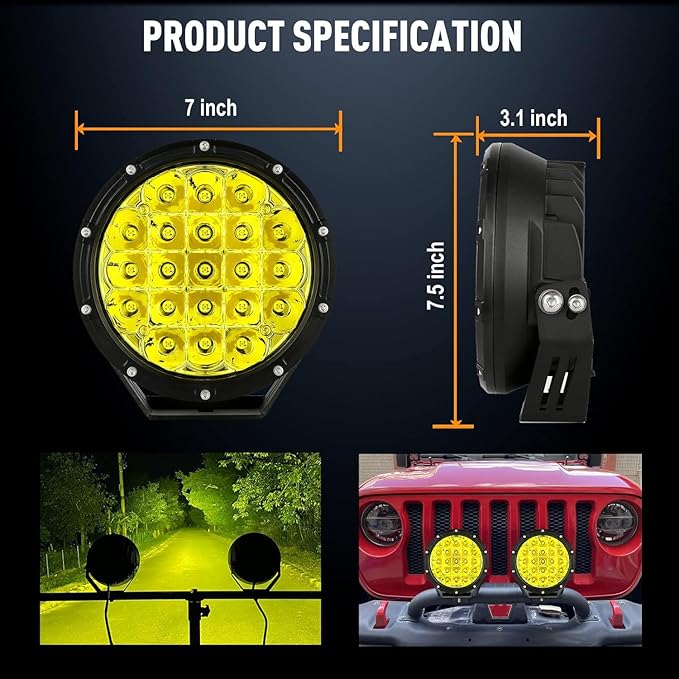 BIGLION.X 7inch Amber Round Off Road Lights Pair 210W 32000LM Super Bright