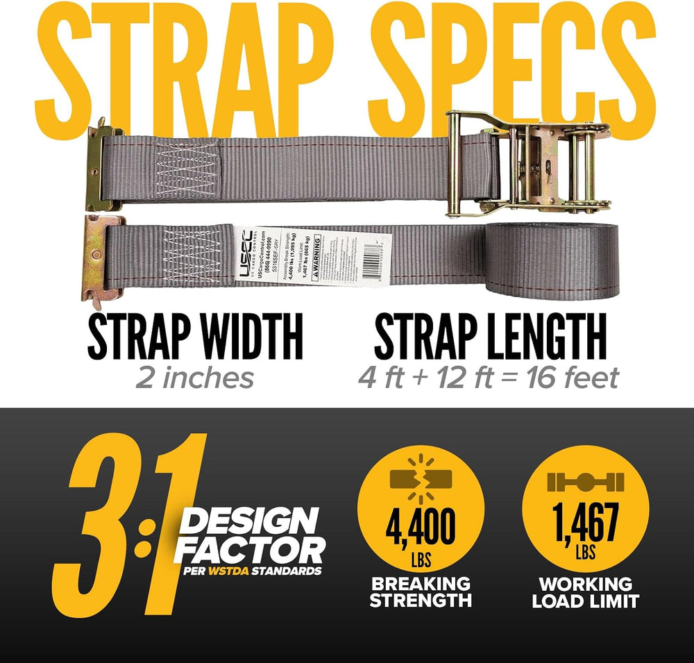 US Cargo Control E Track Straps 2" x 16' (8-Pack), 4,400 LBS Break S...