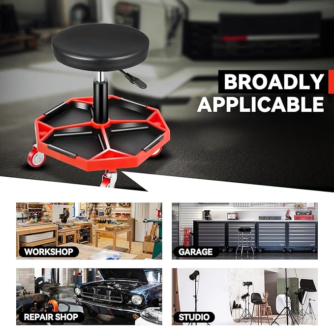 Auto Dynasty Mechanic Stool, Adjustable Rolling Pneumatic Creeper Garage Shop