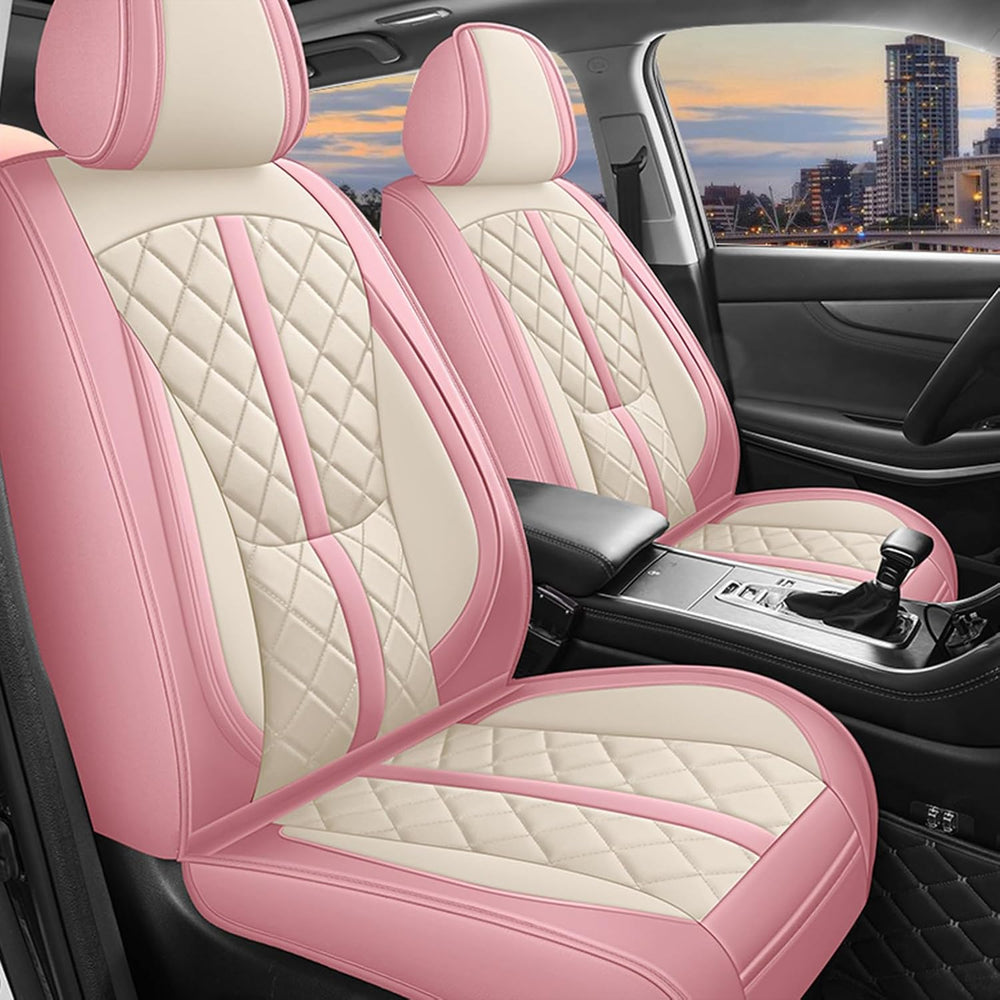 otoez Pink Car Seat Covers Full Set, Universal Leather Seat Cover 5 Seat Wate...