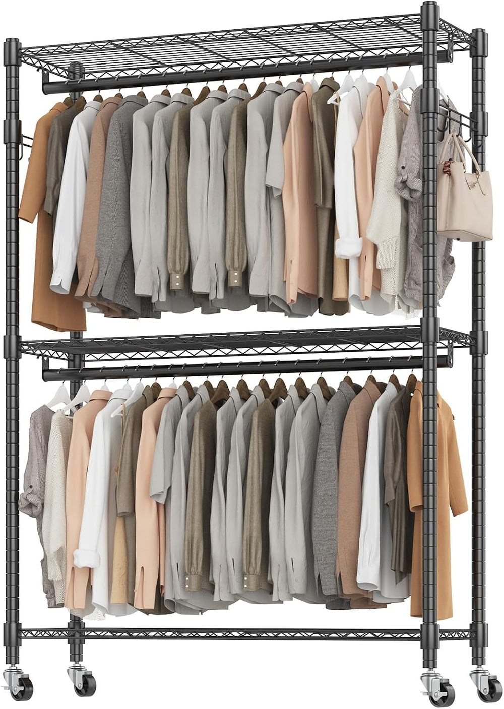 BATHWA Heavy Duty Rolling Clothes Rack with Wheels, 640 lb Hanger Rack & ...