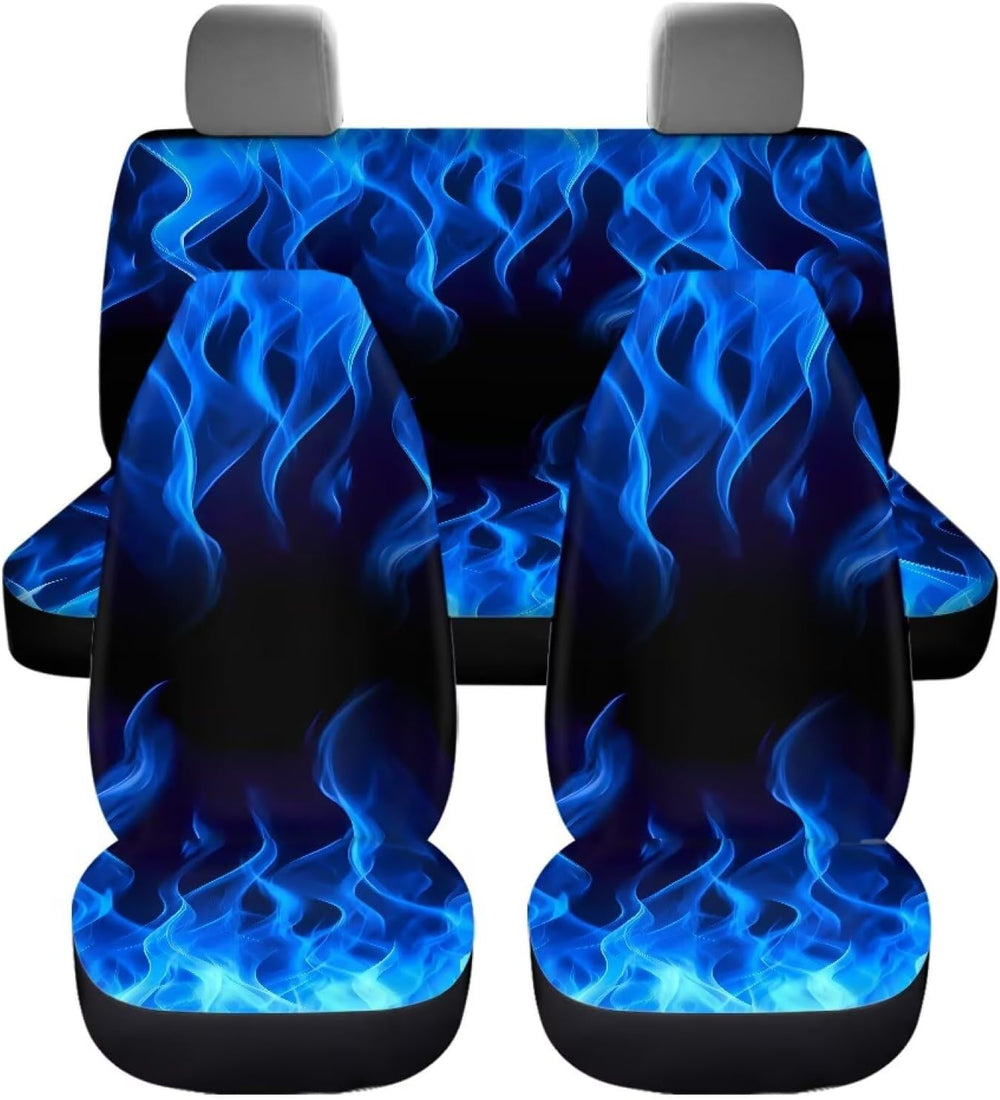 Car Seat Covers Full Set for Women Blue Fire Front Back Seat Protector Cover ...