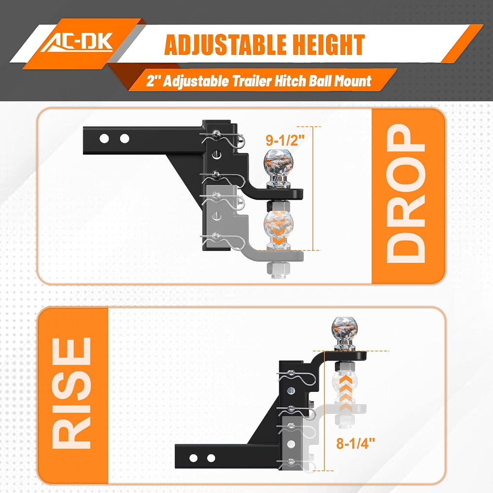 Adjustable Trailer Hitch Ball Mount for 2 Inch Receiver