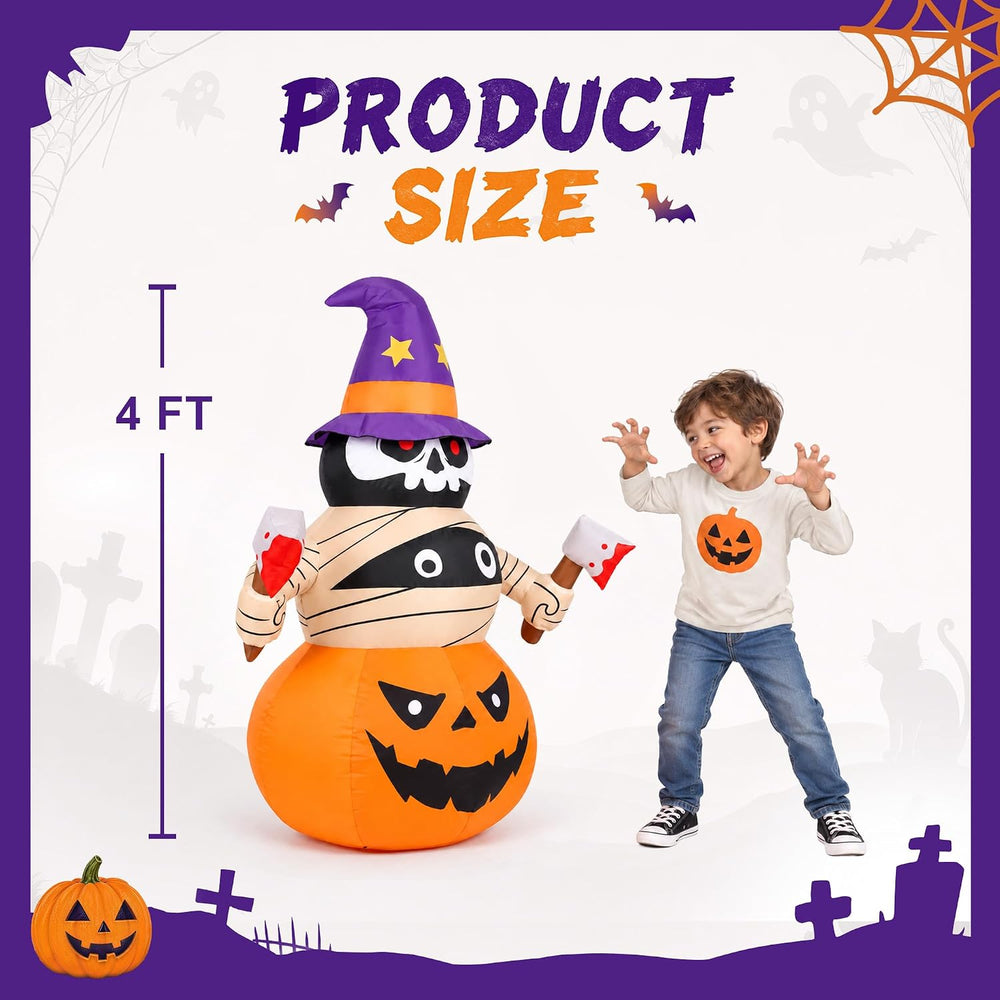4FT Inflatable Halloween Decoration Outdoor Blow Pumpkin Stacker Yard Decor