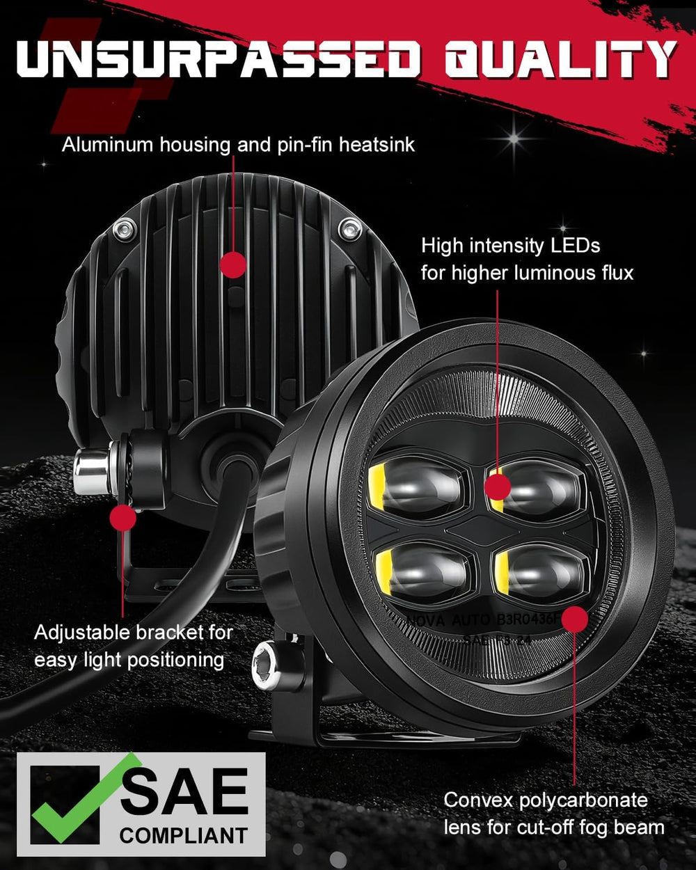 SAE LED Fog Lights, OFFROADTOWN 2pcs 3.5" Round DOT Approved Fog Lights ...