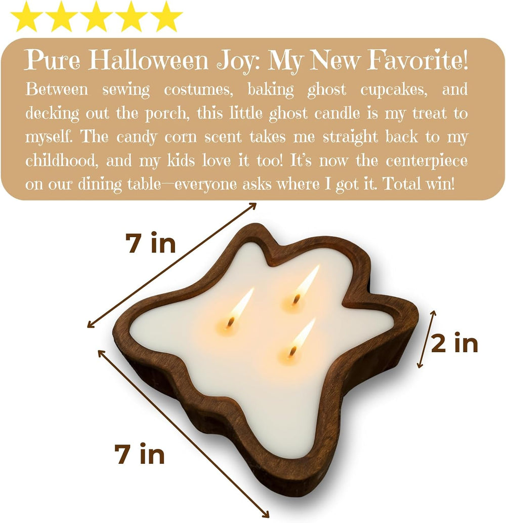Dough Bowl Candle Co. Ghost Candles - 7x7x2in Halloween Candles, Wooden Fall ...