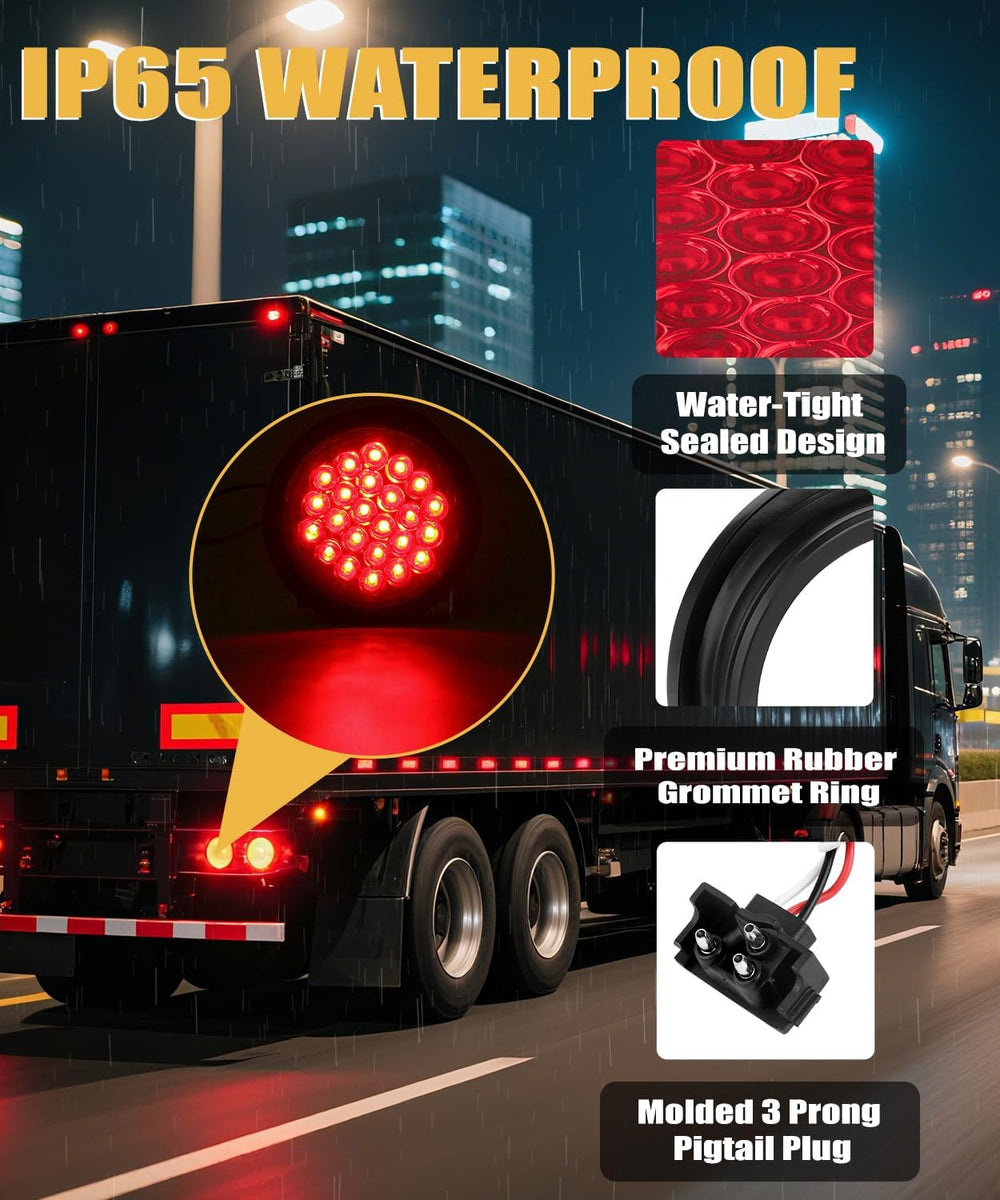 10Pcs 4 Inch Round Led Trailer Tail Lights, Red 24 LED Trailer Lights Waterpr...