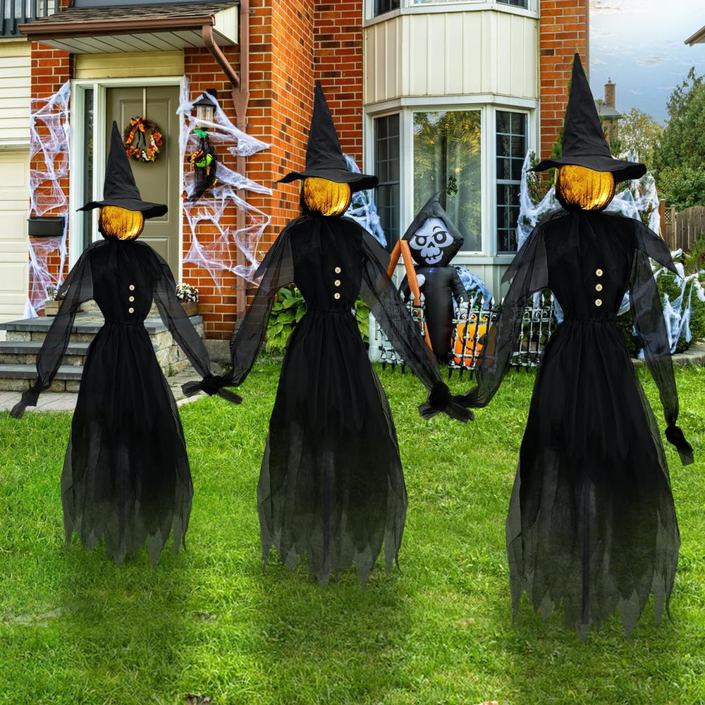 Halloween Decorations Outdoor 4.9 FT Glowing Head Witches Set of 3