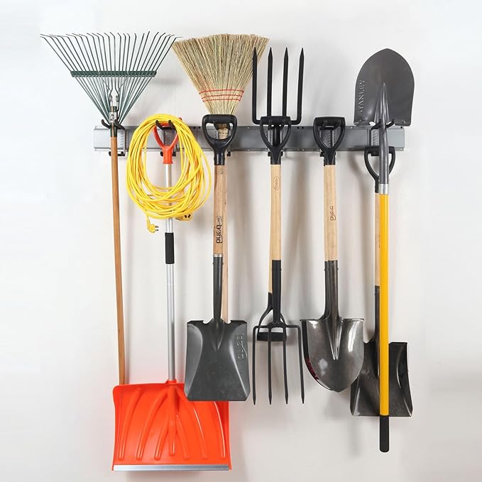 Wall Mount Tool Storage Rack, Heavy Duty Garage Organizer, Garden Hooks and