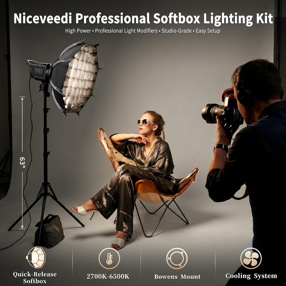 Niceveedi Softbox Lighting Kit, 2700-6500K LED Photography Lighting with 16.5...