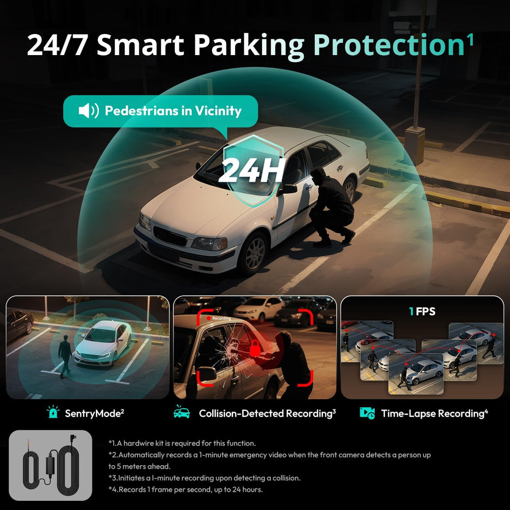 BOTSLAB 4 Channel 360ยฐ Dash Cam with Hardwire Kit, 128GB Card,Voice Control