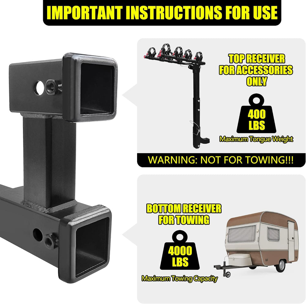 KAIRAY Double Hitch Receiver 2 Inch Trailer Dual Hitch Extension Riser Adapte...
