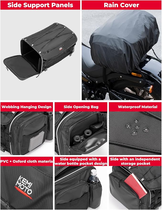 KEMIMOTO Motorcycle Tail Bag, Dual Use Motorcycle Rear Seat Bag