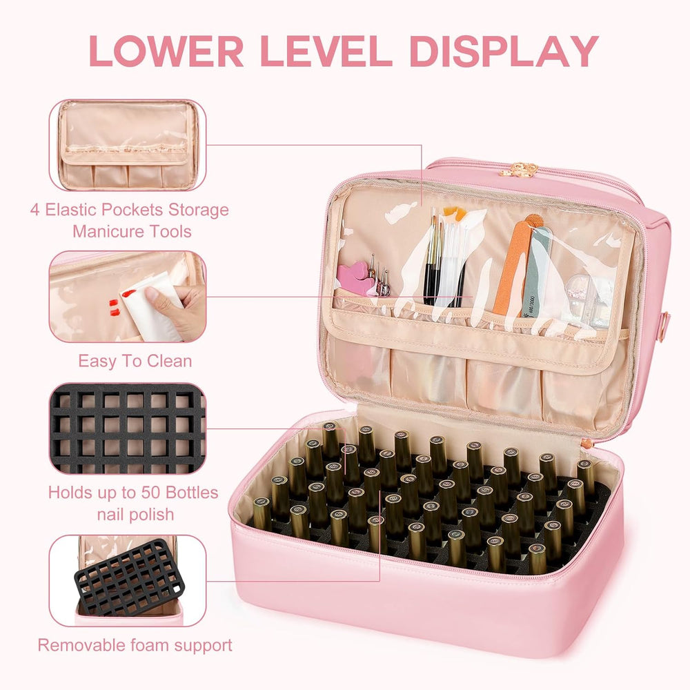 Uross Nail Polish Organizer Bag Holds 50 Bottles Nail Polish, Nail Lamp, Nail...
