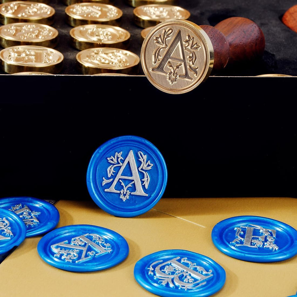 Medieval Initial Alphabet Wax Seal Stamp, Brass Head Wooden Handle - Letter A-Z