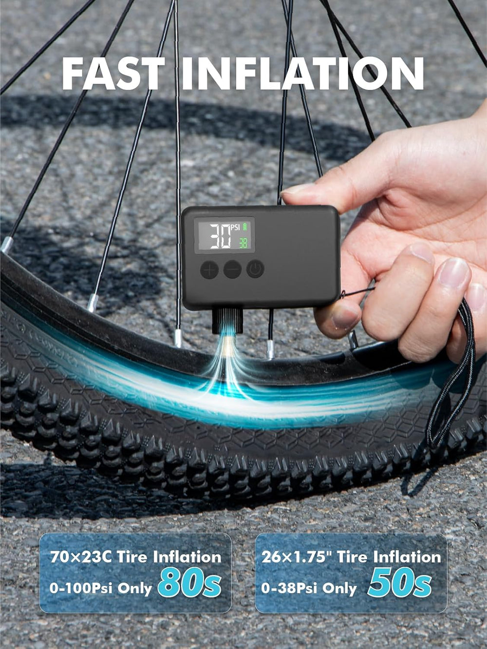 Mini Bike Pump Electric for Presta and Schrader Valves Bicycle Tire