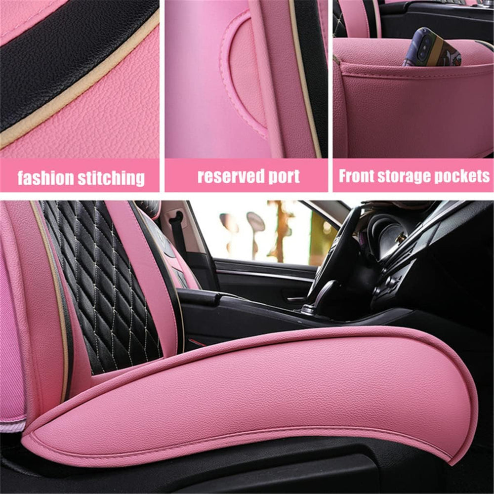 Car Seat Covers Full Set,Universal Pink PU Leather Auto Seat Protectors