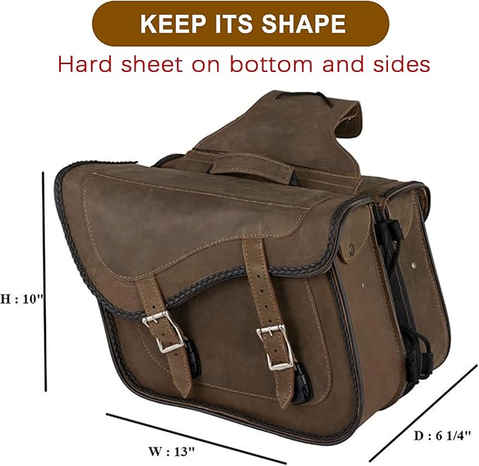 Dream Apparel Naked Cowhide Leather Motorcycle Saddle Bags Throw Over Saddlebags