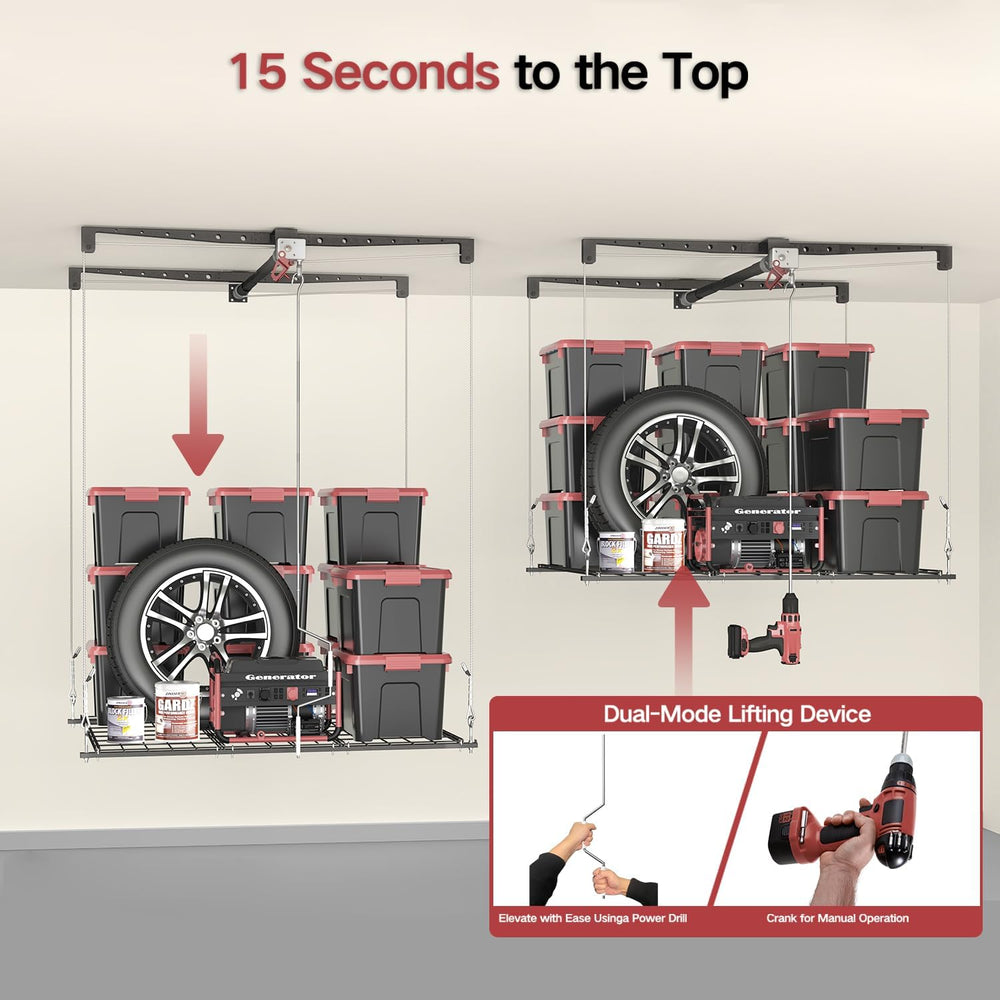 Overhead Garage Storage Lift, 4x4 Ft Ceiling Storage, Heavy-duty Ceiling Moun...