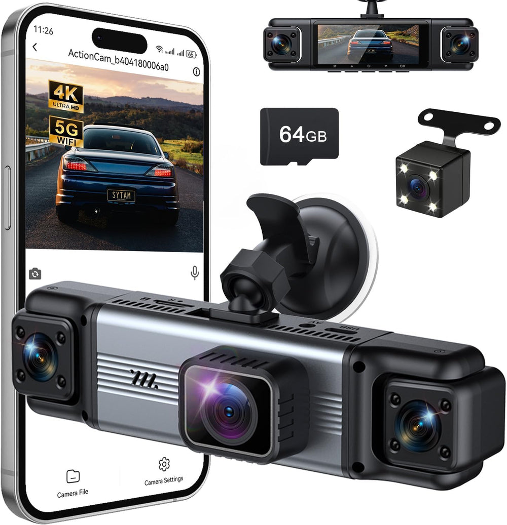 4 Channel 360ยฐ Dash Cam Front and Rear Inside, 64GB Card Included