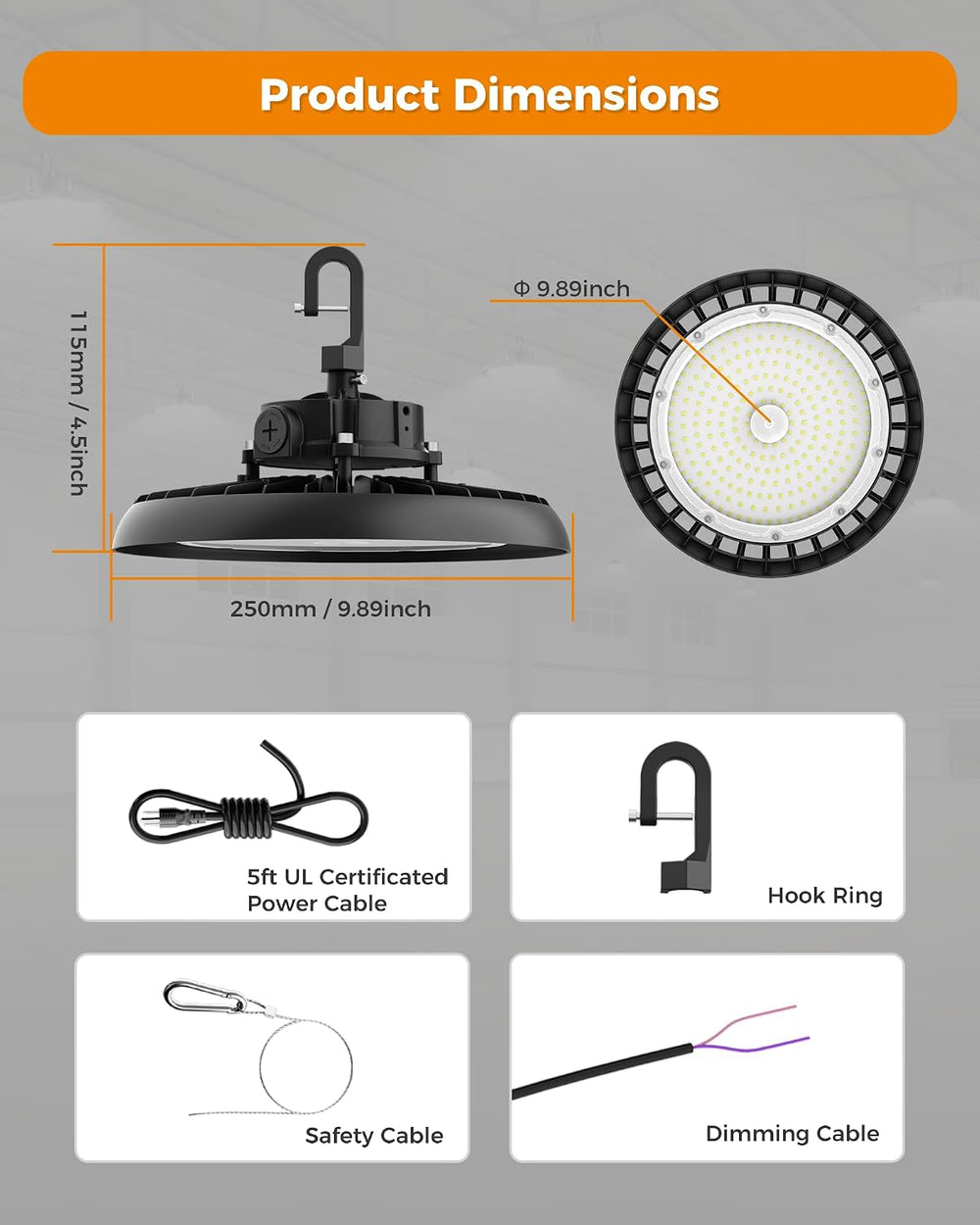 AIKVSXER 240W UFO High Bay Light 43200LM 6000K, 1-10V Dimmable Shop Lights