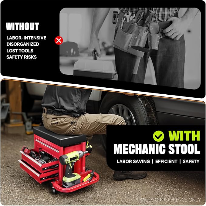 Auto Dynasty 3-Drawer Mechanic Rolling Seat, 350 LBS Capacity Roller Garage