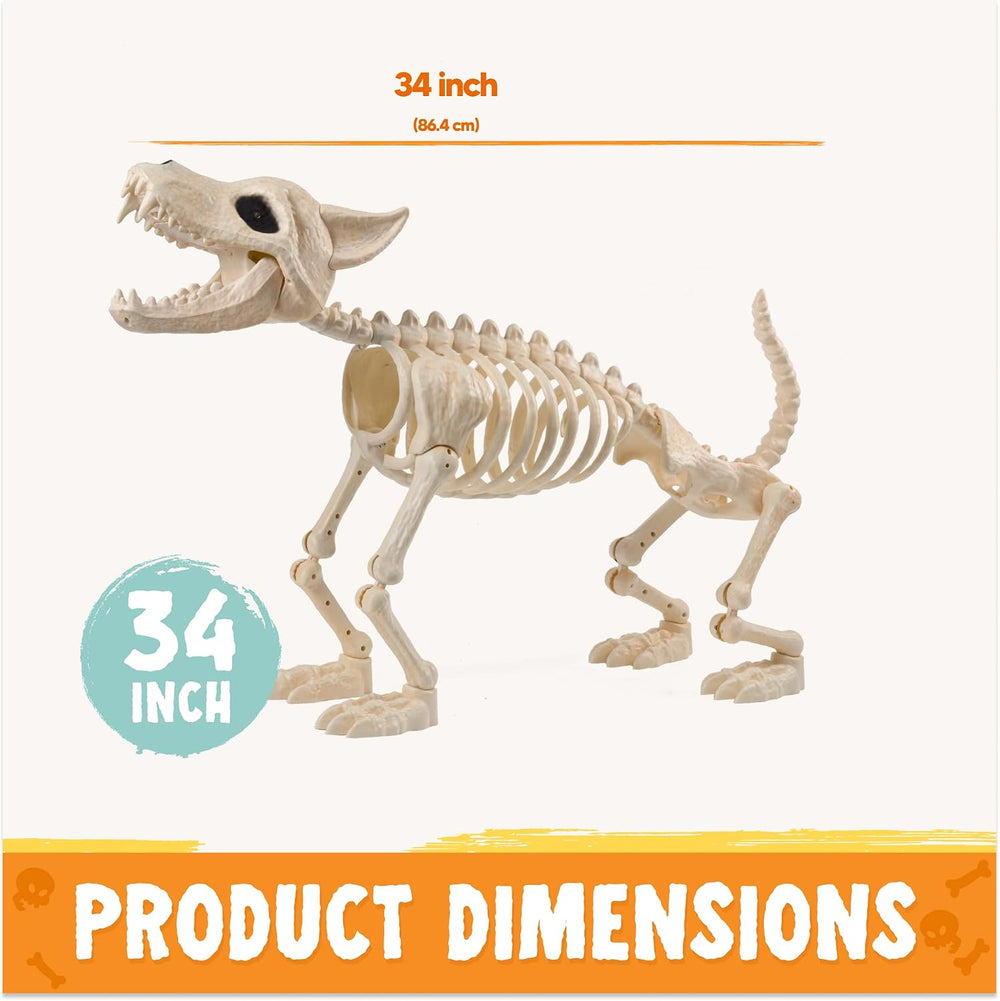 JOYIN Howling Wolf Skeletons Halloween Decorations 34โ Skeleton Dog with Red ...
