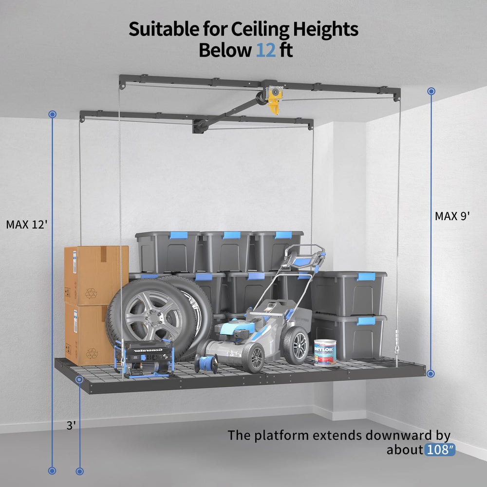 Overhead Garage Storage Rack โ 4x8 FT Garage Ceiling Storage Racks with Safet...