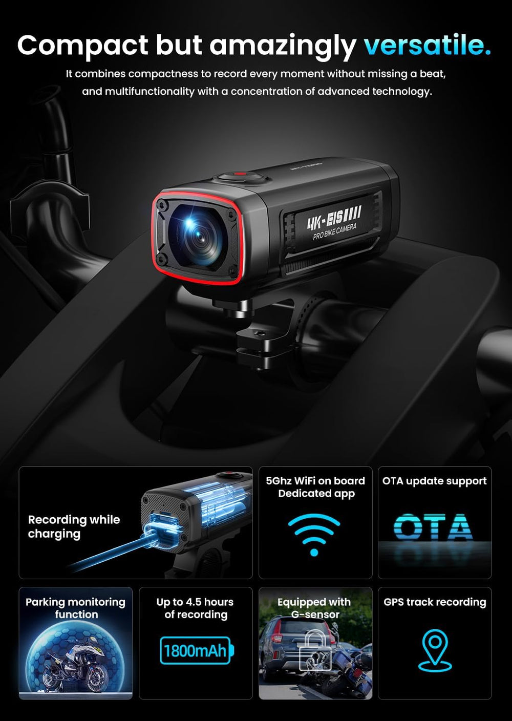 AKEEYO 710Pro EIS Motorcycle Camera with 2K 60FPS, 4K 30FPS 8MP WiFi Dash Cam...