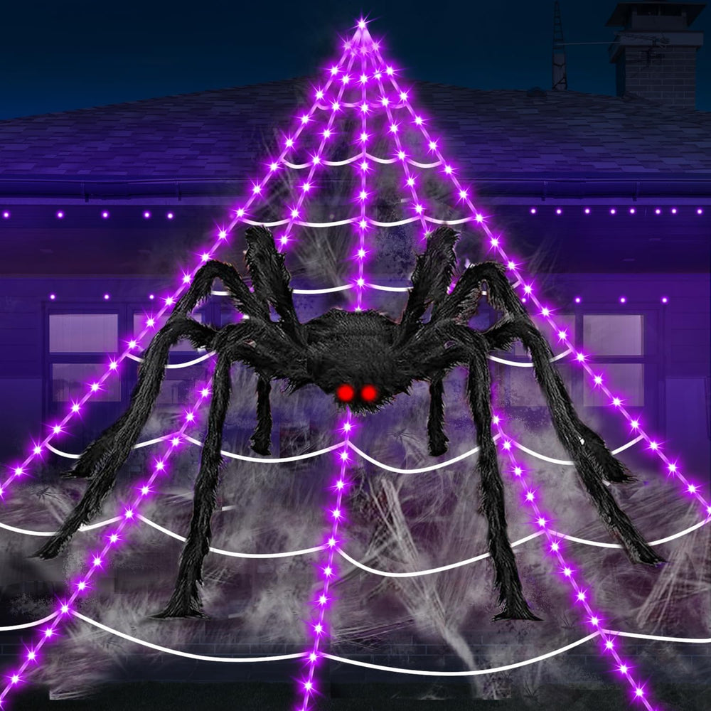 Halloween Decorations Outdoor Spider Web Lights, 23Ft 350 LED Light up Spider...