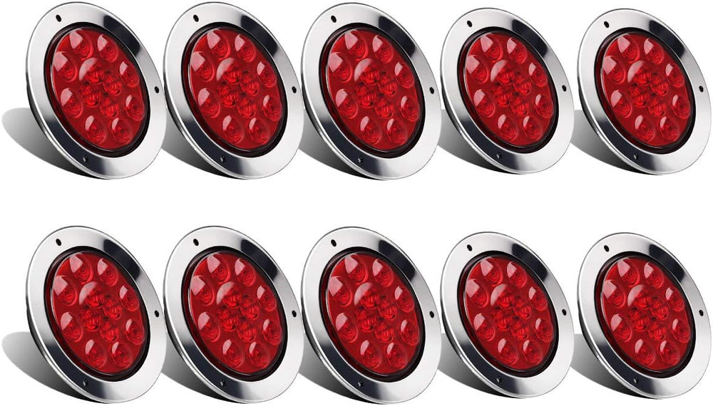 Partsam 10Pcs Red 4" Inch Round LED Trailer Tail Lights 12LED Flange Mou...