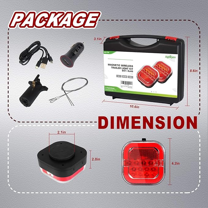 Agrieyes Halo Wireless Trailer Lights, 2 Mounting Options Magnetic Trailer Light