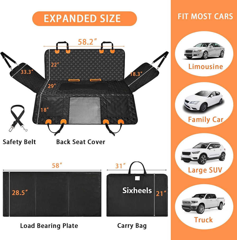 Dog Back Seat Cover Hard Bottom Truck Back Seats Protector, Large Backseat Ex...