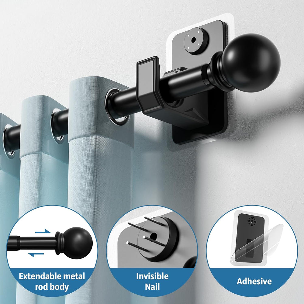 No Drill Curtain Rod for Windows 25 to 49 Inch - 2.0 Dual-Fix Adhesive & ...