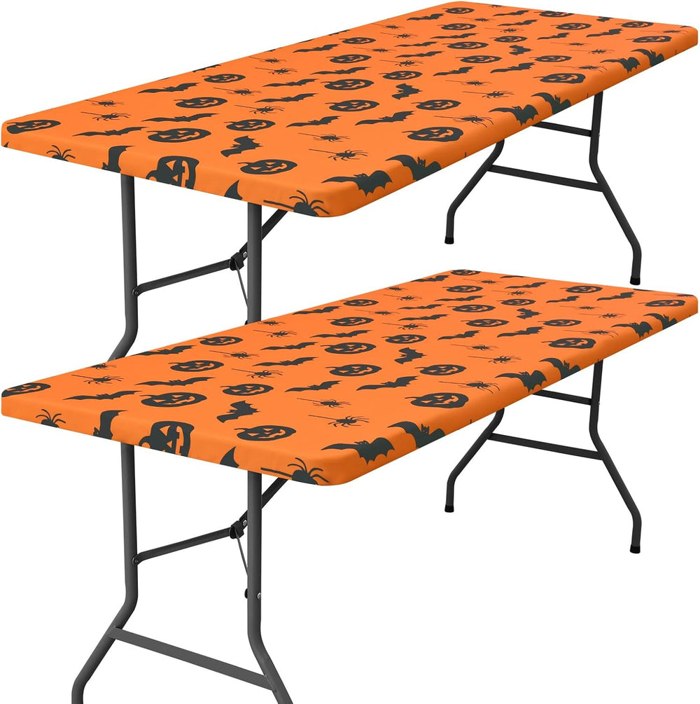 Smiry 2 Pack Rectangle Halloween Table Cloth, Waterproof Elastic Fitted Table...