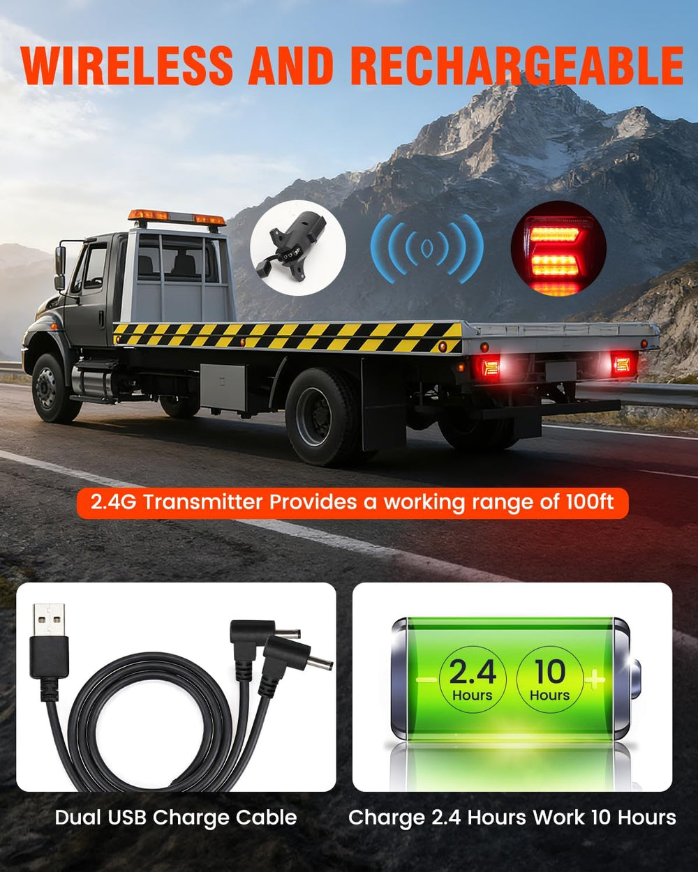 SUPAREE Wireless Trailer Lights Magnetic Rechargeable LED Towing Light Kit