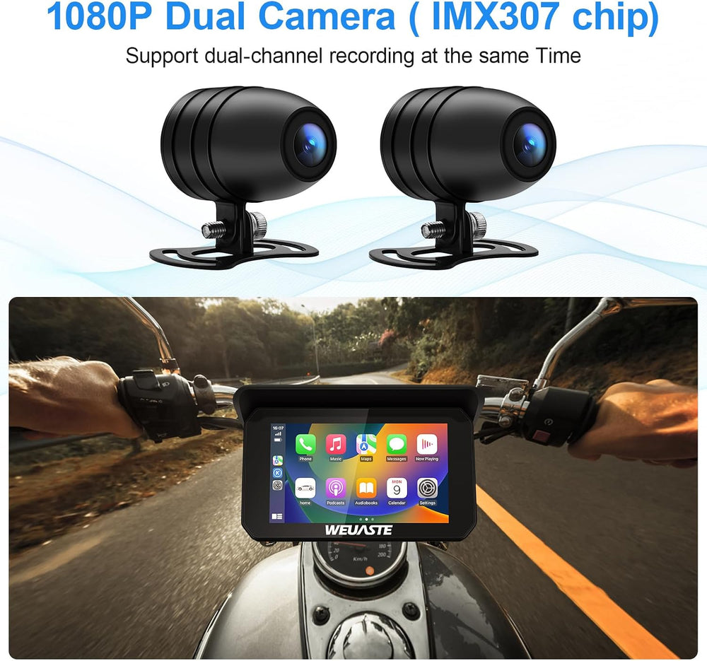 Portable 5" Wireless Motorcycle Carplay (Include 128 GB TF) with 1080P D...